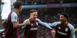Premier League shirt ban forces betting sponsors to reinvent Aston Vila players in Premier League match with Betano betting sponsor on front-of-shirt.