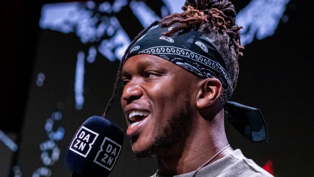 KSI speaks with DAZN's Ben Davis at a weigh in ahead of a Misfits Boxing X-Series 17 event in the 3Arena on Saturday KSI will be performing on the night.