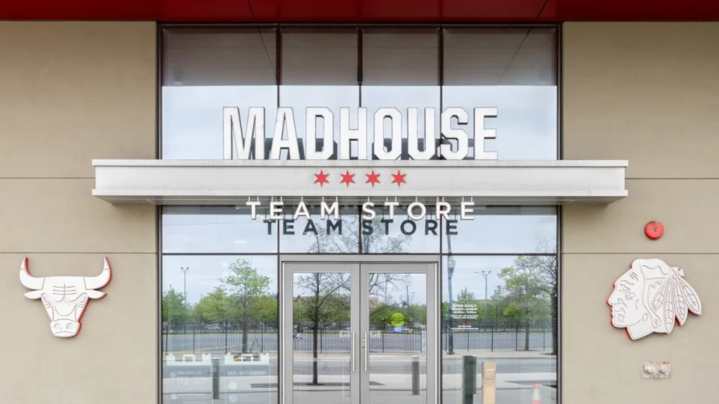The Madhouse Team Store is attached to the United Center to buy all of the Chicago Bulls and Blackhawks official merchandise.