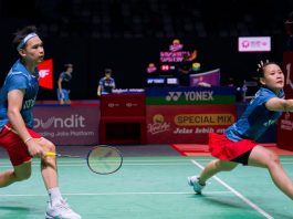 Badminton tests life beyond feathers Rinov Rivaldy and Pitha Mentari of Indonesia in action during the mixed doubles match on day two of the Kapal Api Indonesia Open between Indonesia and Chinese Taipei at the Istora Senayan on June 5