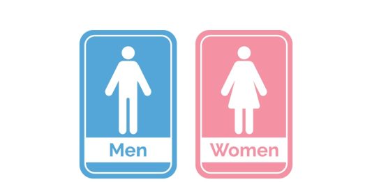Bathroom signs, men and women, symbolising female sport