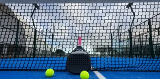 Q&A: Can padel ever become a ‘serious’ professional sport? Padel racket on a padel blue court with a ball.