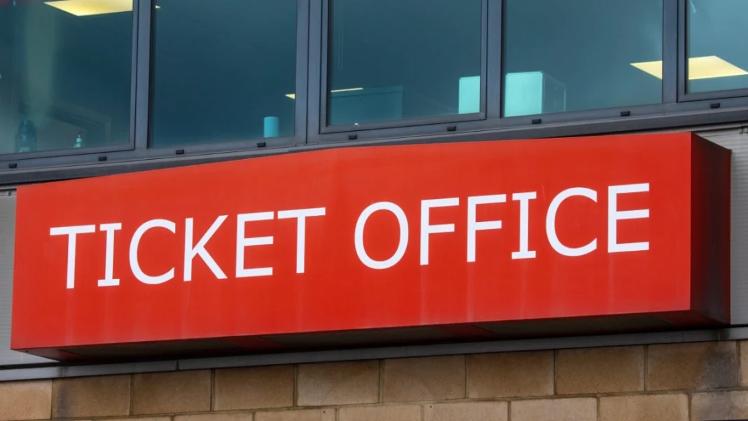 Close-up of the Ticket Office sign at Leyton Orient Football Club.