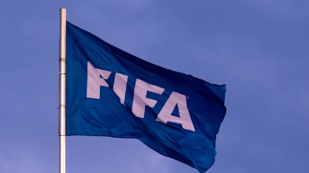FIFA flag on the BMO Field stadium.