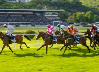 Horse racing missing out on a 200m global audience, new report suggests Racehorses in a line gallop up to the Winning Line together