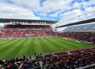 Is FIFA offloading World Cup tickets via unofficial resale platforms? Toronto, ON, Canada - March 14, 2026: A view of the full BMO field stadium, highlighting the new stands for the World Cup expansion, during the Toronto FC vs. Red Bull New York MLS regular season match at BMO Field.