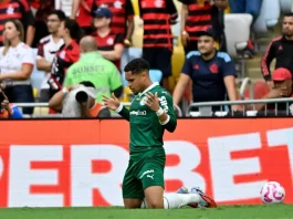 Sports betting ads compared to cigarette marketing in Brazil Match between Flamengo and Palmeiras in Brazil with sports betting ad shown.