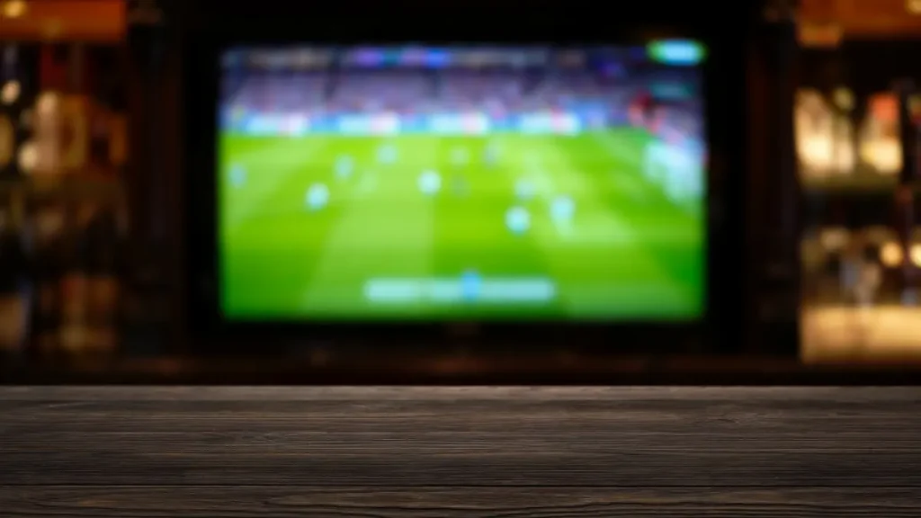 A big screen in the bar broadcasting football.