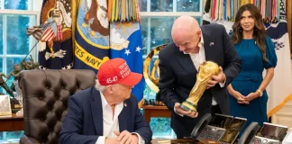 Is Gianni Infantino’s job at risk after World Cup red card row? President Donald Trump, flanked by Vice President JD Vance and FIFA President Gianni Infantino, announces that the FIFA World Cup draw