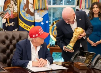 Is Gianni Infantino’s job at risk after World Cup red card row? President Donald Trump, flanked by Vice President JD Vance and FIFA President Gianni Infantino, announces that the FIFA World Cup draw