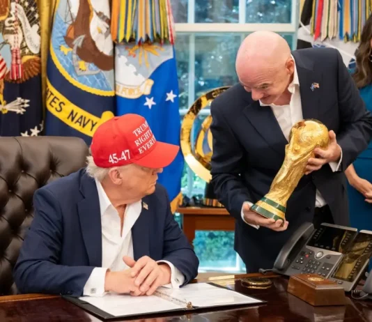 Is Gianni Infantino’s job at risk after World Cup red card row? President Donald Trump, flanked by Vice President JD Vance and FIFA President Gianni Infantino, announces that the FIFA World Cup draw