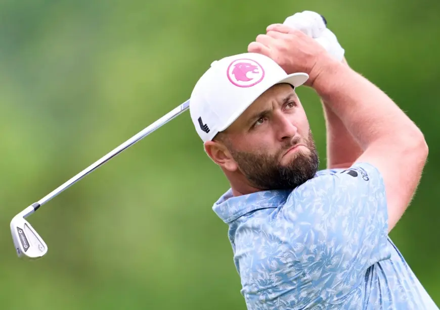 Jon Rahm of Spain in action during a practice round prior to the 2024 PGA Championship.