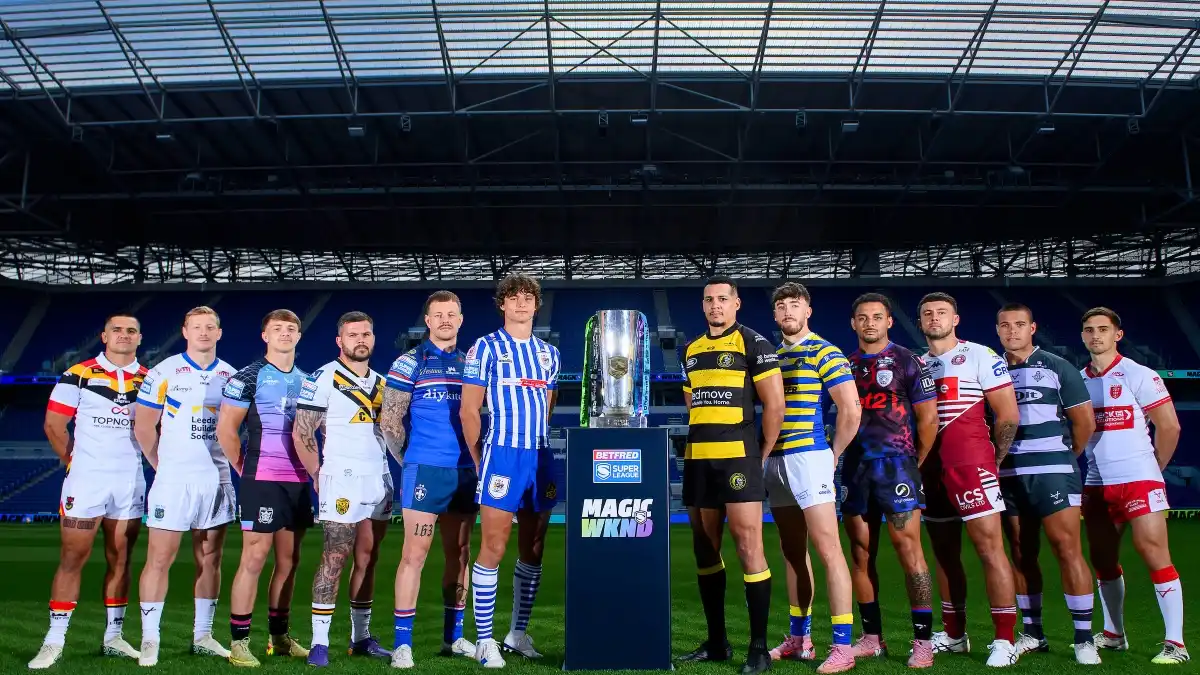 Super League Rugby League players at the Hill Dickinson stadium ahead of Magic Weekend.