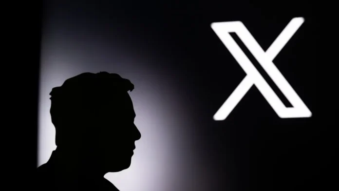 X-Elon-Musk X logo and silhouette of Elon Musk.
