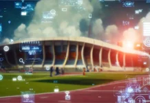 Q&A: NETSCOUT on DDoS attacks and sport cybersecurity Sports stadium and technology. sports tech. Wide angle visual for banners or advertisements.