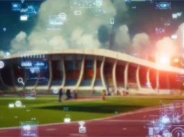Q&A: NETSCOUT on DDoS attacks and sport cybersecurity Sports stadium and technology. sports tech. Wide angle visual for banners or advertisements.
