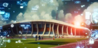 Q&A: NETSCOUT on DDoS attacks and sport cybersecurity Sports stadium and technology. sports tech. Wide angle visual for banners or advertisements.