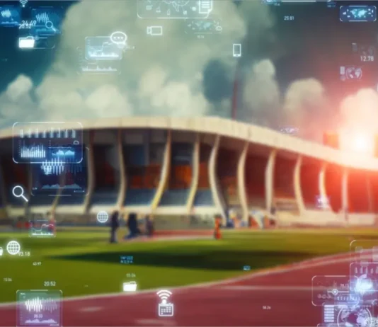Q&A: NETSCOUT on DDoS attacks and sport cybersecurity Sports stadium and technology. sports tech. Wide angle visual for banners or advertisements.