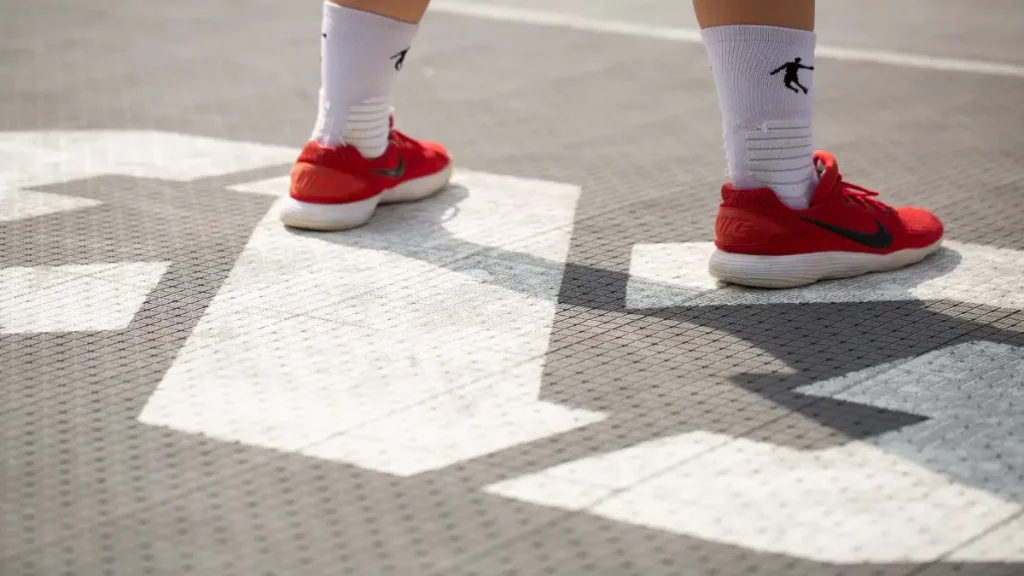 Nike Hyperdunk 2017 Low shoes at Streetball FIBA 3x3 logo at streetball court during 8th round of the Ukrainian 3x3 Championship - Volvo-Avantage Cup, Gorky Park, Kharkov, Ukraine, 08.08.2021