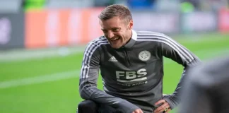Jamie Vardy’s having a Bundesliga party on YouTube WARSAW, POLAND - 30 SEPTEMBER, 2021: UEFA Europa League Group Stage Match, Legia Warszawa vs Leicester City FC 1:0 o.p: Jamie Vardy of Leicester City FC