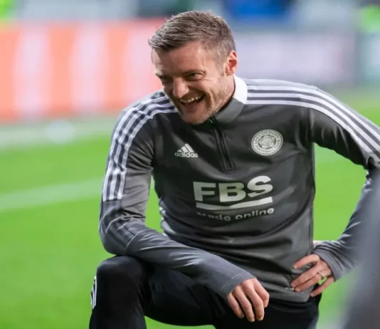 Jamie Vardy’s having a Bundesliga party on YouTube WARSAW, POLAND - 30 SEPTEMBER, 2021: UEFA Europa League Group Stage Match, Legia Warszawa vs Leicester City FC 1:0 o.p: Jamie Vardy of Leicester City FC