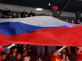 FIBA and FIA follow IOC’s lead on Russian athletes Saint Petersburg, Russia - 8 may 2022: Hockey. Liga Stavok St. Petersburg Cup, Russia Vs Belarus. flag.