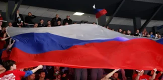 FIBA and FIA follow IOC’s lead on Russian athletes Saint Petersburg, Russia - 8 may 2022: Hockey. Liga Stavok St. Petersburg Cup, Russia Vs Belarus. flag.