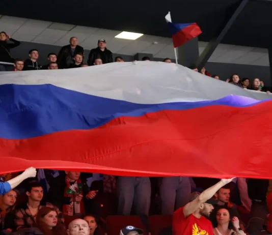 FIBA and FIA follow IOC’s lead on Russian athletes Saint Petersburg, Russia - 8 may 2022: Hockey. Liga Stavok St. Petersburg Cup, Russia Vs Belarus. flag.