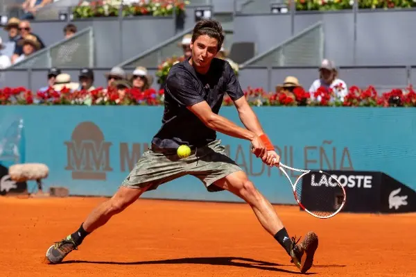 Madrid, Spain- May 1, 2023: Tennis match between Alexander Shevchenko and Daniil Medvedev. Men's tennis. Victory of world number 3, Daniil Medvedev.