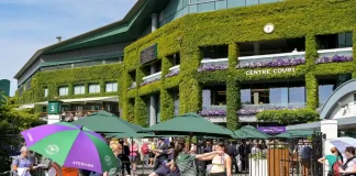 Wimbledon rules out influencer accreditation category Wimbledon, London, England, UK - 4 July 2025: Exterior view of the Centre Court building at Wimbledon from the public road outside the All England Lawn Tennis and Croquet Club to enter the ground.