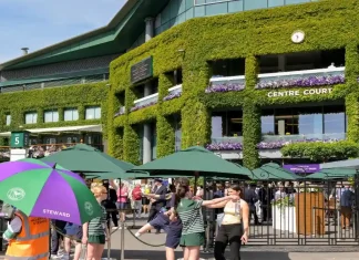 Wimbledon rules out influencer accreditation category Wimbledon, London, England, UK - 4 July 2025: Exterior view of the Centre Court building at Wimbledon from the public road outside the All England Lawn Tennis and Croquet Club to enter the ground.