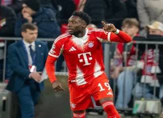 Alphonso Davies caught in AI gambling ad scandal MUNICH, GERMANY - DECEMBER 9th 2025: UEFA Champions League - FC Bayern München vs. Sporting CP. Pictured: Alphonso Davies, of FC Bayern Munich, reacts to the action