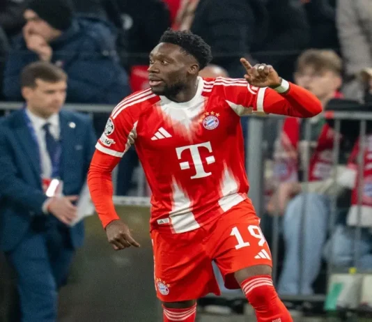 Alphonso Davies caught in AI gambling ad scandal MUNICH, GERMANY - DECEMBER 9th 2025: UEFA Champions League - FC Bayern München vs. Sporting CP. Pictured: Alphonso Davies, of FC Bayern Munich, reacts to the action